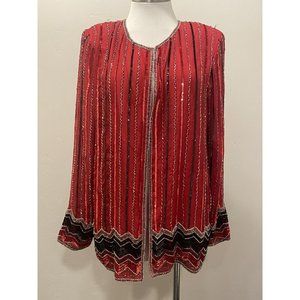NWT VTG 80's Jean for Joseph Le Bon Silk Sequin Beaded Colorful Holiday Jacket M